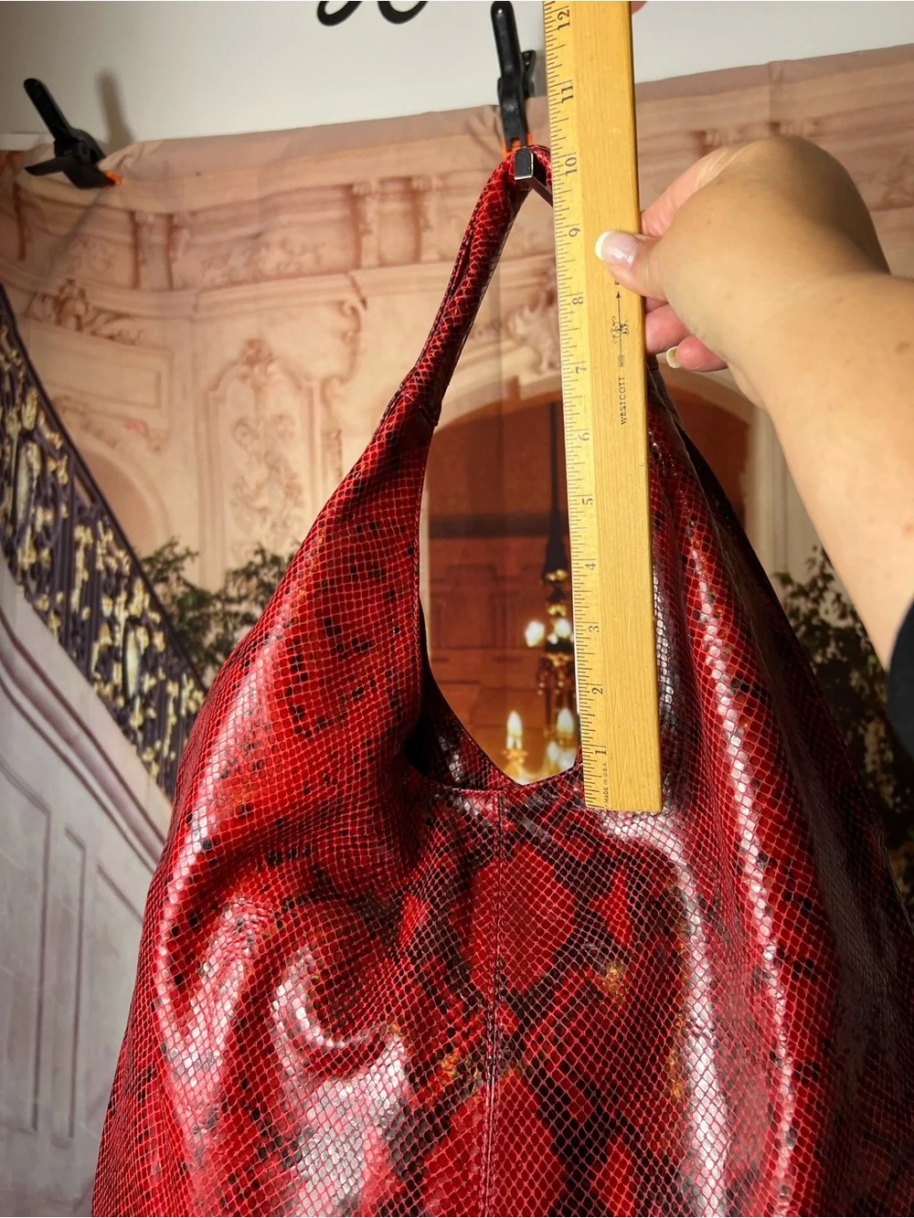 Worth New York Red Studded Snake Print Genuine Leather Shoulder Bag 🔥 Hobo